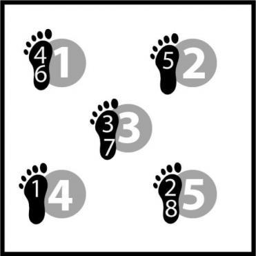 Dot Drill - Single Foot - 5-4-3-1-2-1-3-5-4 diagram